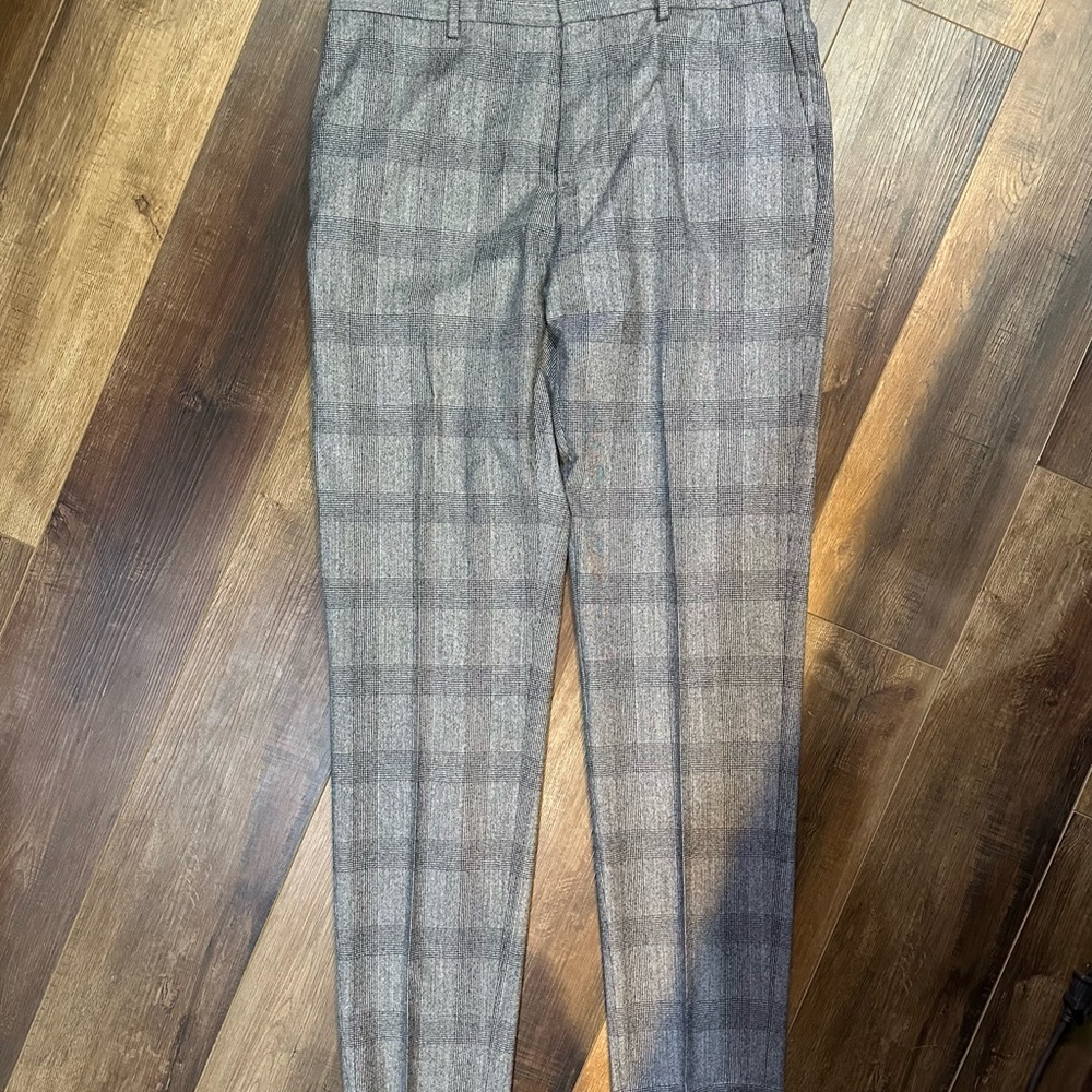 Banana Republic Gray Plaid Tapered Fit 35x36 Dress Pants